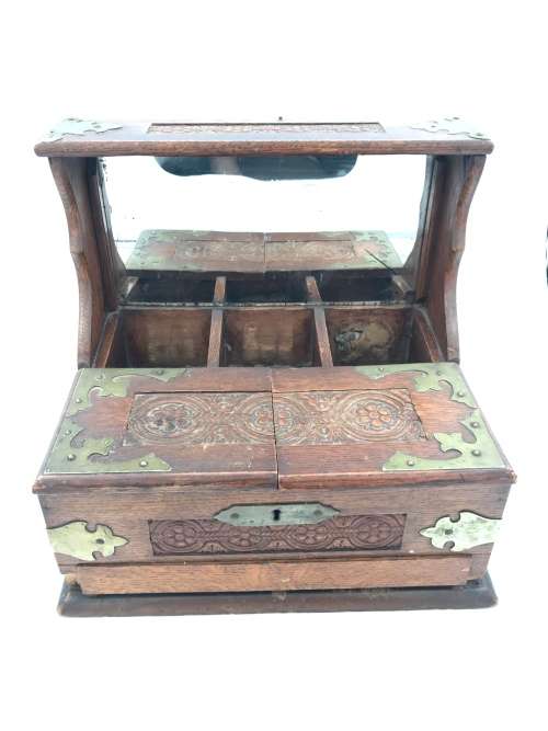 STUNNING LARGE VINTAGE WOODEN AND BRASS BOX 34CM TALL !!!