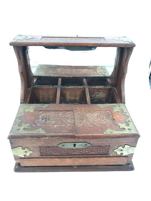 STUNNING LARGE VINTAGE WOODEN AND BRASS BOX 34CM TALL !!!