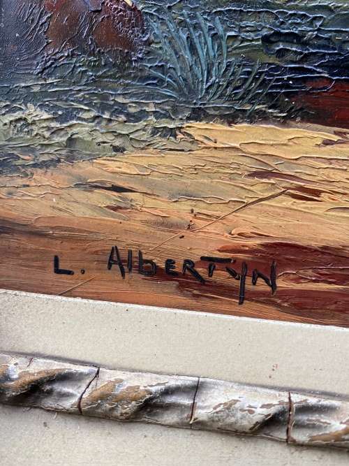 ORIGINAL OIL ON BOARD PAINTING SIGNED L.ALBERTYN SIZE 64C X 89CM HAS DAMAGES !!!!