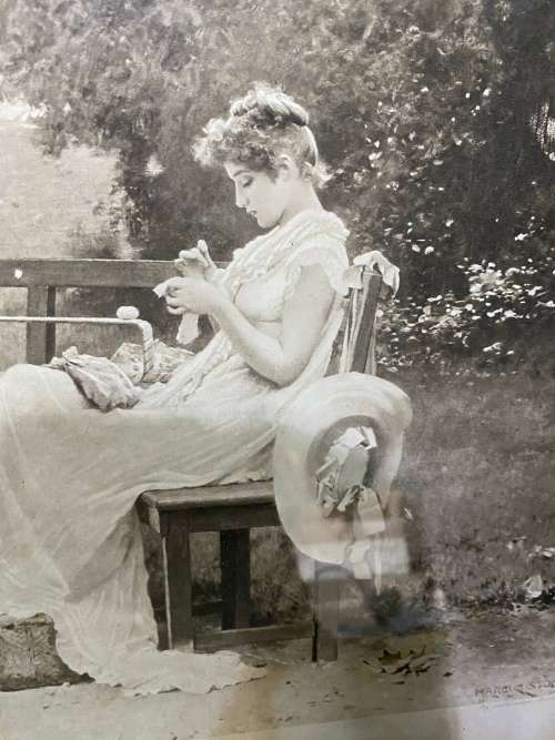 ANTIQUE PRINT MARCUS STONE IN LOVE SIZE 54X 70 CM