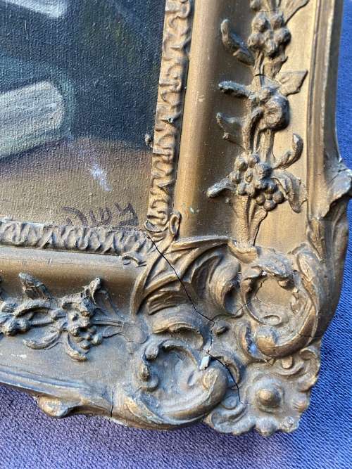 LARGE OIL ON BOARD PAINTING SIZE 59Cm x 82cm damages on pictures!!!!