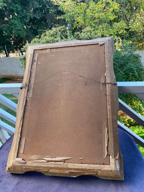 LARGE OIL ON BOARD PAINTING SIZE 59Cm x 82cm damages on pictures!!!!