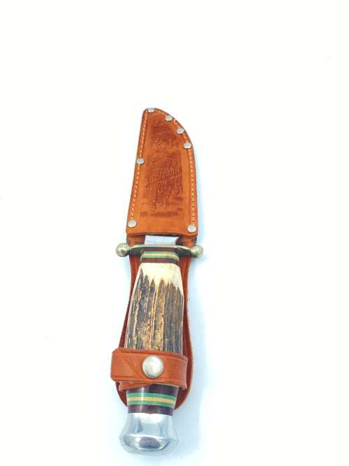 RARE VINTAGE GERMAN HUBERTUS ROSTFREI SOLINGEN FIXED BLADE STAG KNIFE WITH LEATHER SHEATH !!!!!