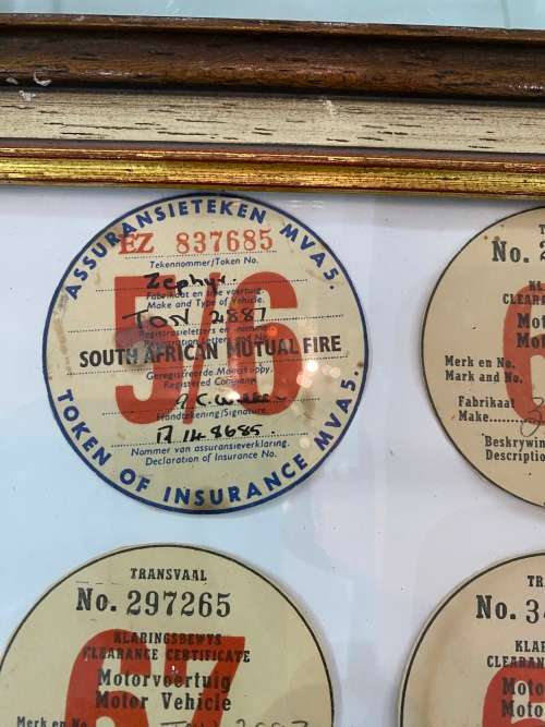 RARE COLLECTION PF CLEARANCE CERTIFICATE OF VINTAGE CARS FRAMED 36CM X 32CM FRAMED !!!