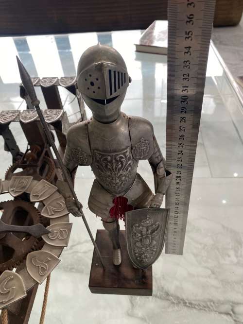 RARE MASSIVE MEDEVIL KNIGHTS CLOCK FOR DISPLAY WITH WEIGHTS SUPER COOL!!!