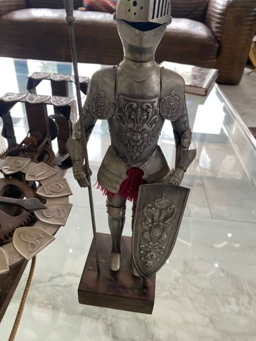 RARE MASSIVE MEDEVIL KNIGHTS CLOCK FOR DISPLAY WITH WEIGHTS SUPER COOL!!!