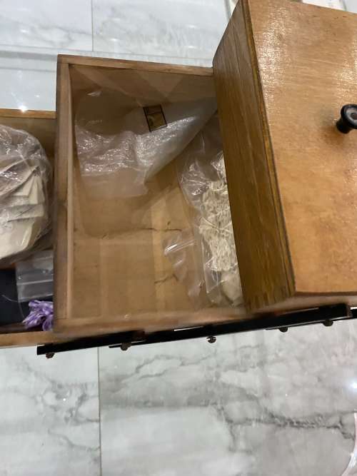 Vintage Sewing Box Wood 3 Tier Accordion w/ Legs Poland Dovetailed Basket Rare!!