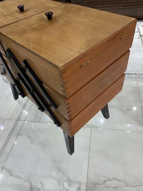 Vintage Sewing Box Wood 3 Tier Accordion w/ Legs Poland Dovetailed Basket Rare!!