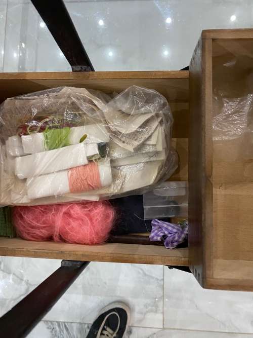 Vintage Sewing Box Wood 3 Tier Accordion w/ Legs Poland Dovetailed Basket Rare!!