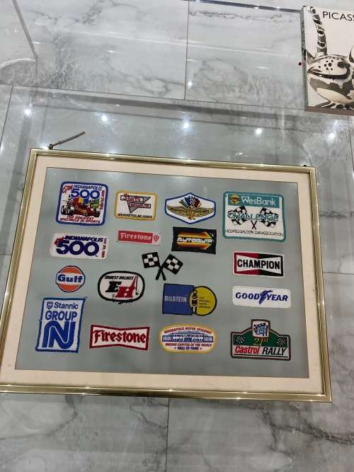 Framed motorsport patches size 62CM x 48CM !!!