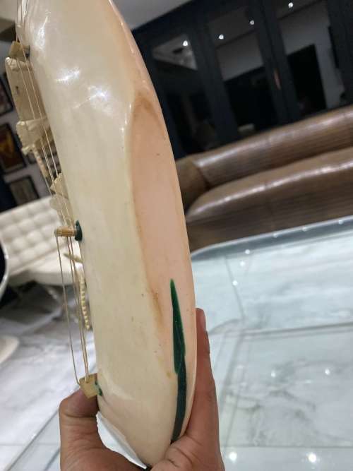 VINTAGE SAILING SHIP MADE FROM A CARVED WARTHOG TUSK, INLAID WITH MALACHITE!!!