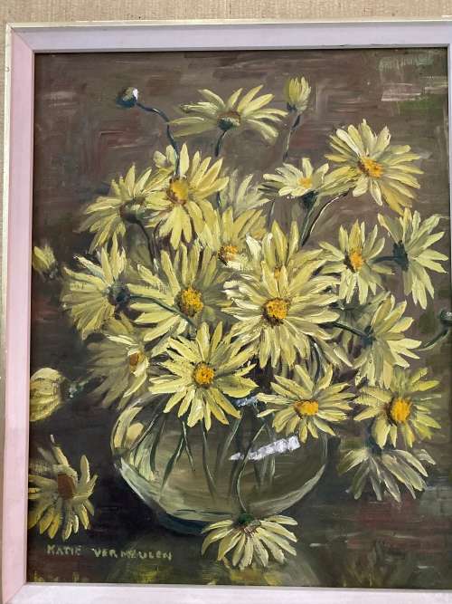 Katie Vermeulen oil on board painting signed size 37CM X  43CM !!!