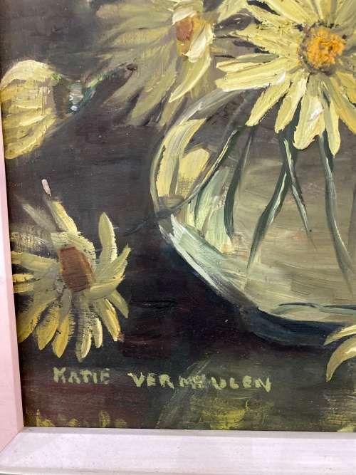 Katie Vermeulen oil on board painting signed size 37CM X  43CM !!!