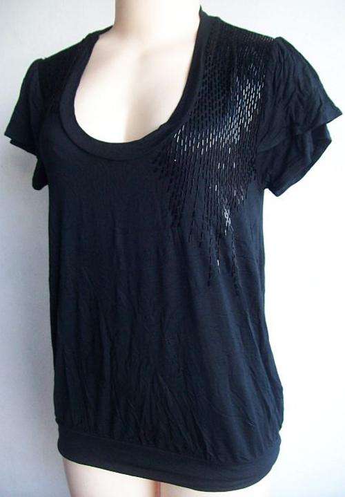 Elegant and Detailed Black Designer Top. Size 36