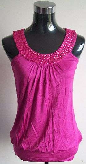 LOVELY COTTON TOP WITH RHINESTONE NECKLINE DETAIL