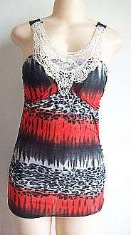 Lovely Animal Print Top with Lace Detail. To Fit Sizes 34