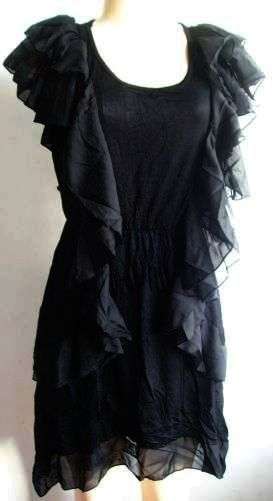 Frilled Black Dress. To Fit Sizes 36 - 38
