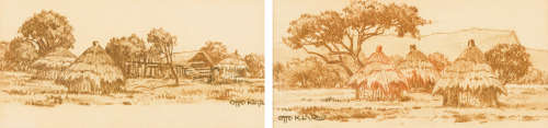 Otto Klar - 2 x Limpopo village scenes