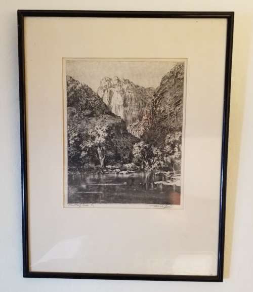 Tinus de Jongh etching - Kleurkloof Montague Cape