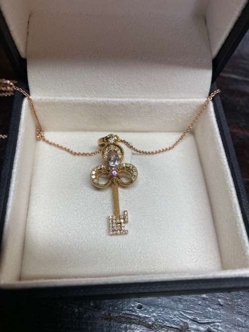 Beautiful Rose Gold, Diamond and Morganite Key pendant and chain!!!