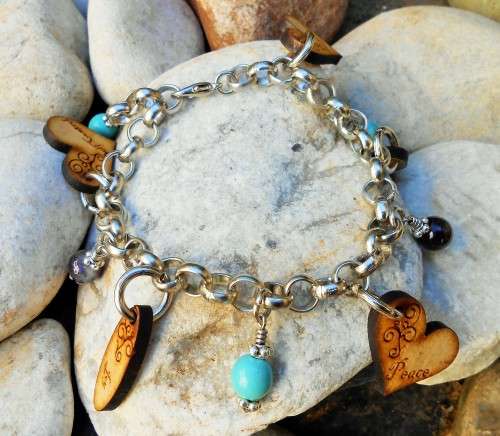 TURQUOISE AND AMETHYST CHARM BRACELET