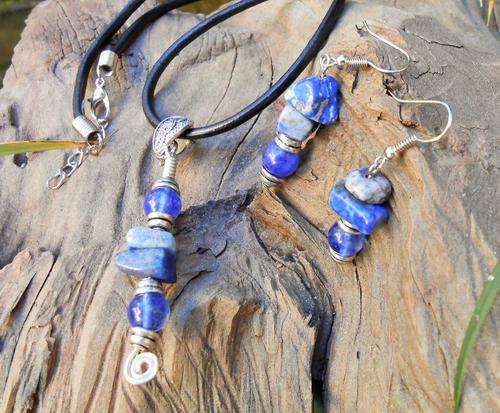 THIRD EYE CHAKRA NECKLACE AND EARRINGS with Lapis Lazuli and Blue Quartz