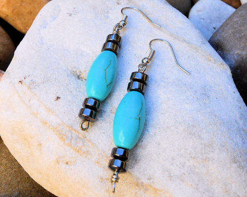 HAEMATITE AND TURQUOISE EARRINGS