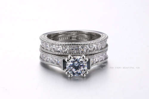 Stimulated Diamond AAA CZ 18k Platinum Plated Wedding Ring Set .Size 7,8,9  ..!!!