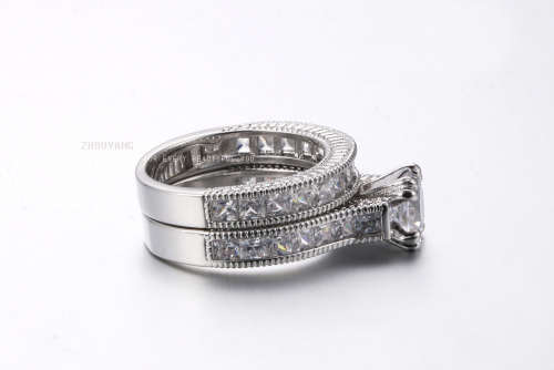 Stimulated Diamond AAA CZ 18k Platinum Plated Wedding Ring Set .Size 7,8,9  ..!!!