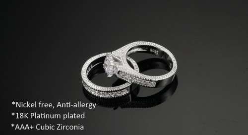 Stimulated Diamond AAA CZ 18k Platinum Plated Wedding Ring Set .Size 7,8,9  ..!!!