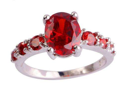 Exquisite simulated Oval Cut Garnet 925 Silver Ring Size 7,8,9