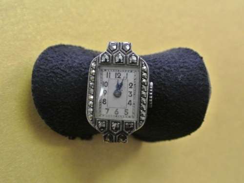 Sterling Silver Vintage Marcasite Ladies Watch Ring