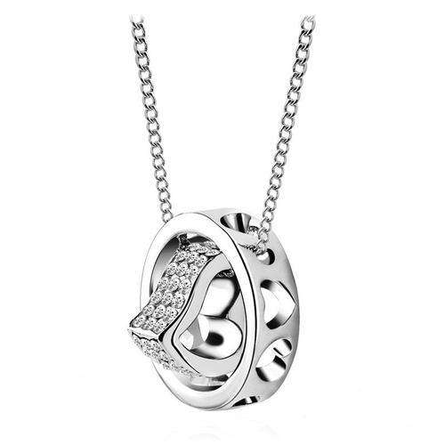 18K White Gold Plated Heart+Ring Pendant Necklace Made With Swarovski Elements