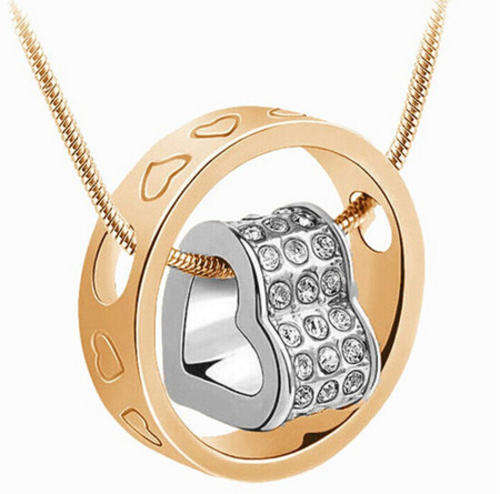 18K Gold Plated Heart+Ring Pendant Necklace Made With Swarovski Elements