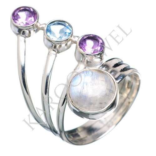 KJ COLLECTION - Natural RAINBOW MOONSTONE, AMETHYST & TOPAZ in Sterling Silver (size 7.75 / P to Q)