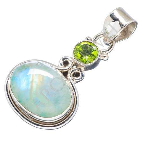 KJ COLLECTION - Natural RAINBOW MOONSTONE & PERIDOT in Sterling Silver