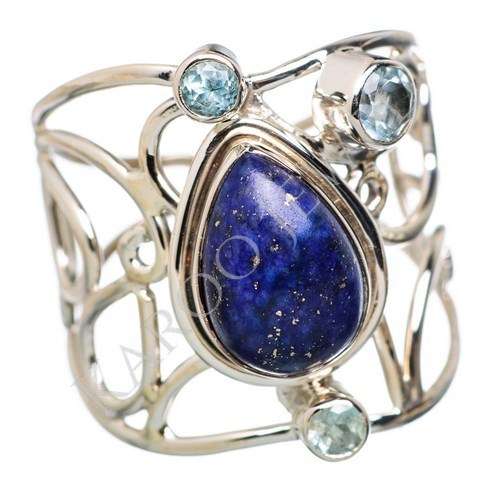 KJ COLLECTION - Natural LAPIS LAZULI & TOPAZ in Sterling Silver (size 9.5 / S half)