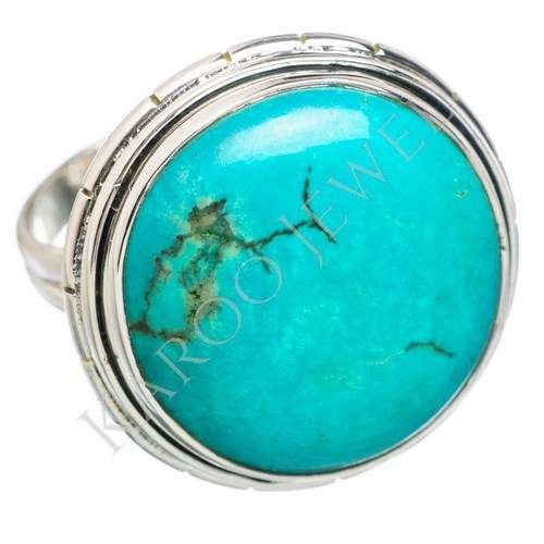 KJ COLLECTION - Natural TIBETAN TURQUOISE in Sterling Silver (size 9 / R half)