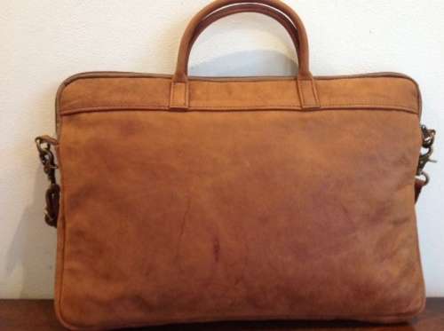 Genuine Leather 15inch Laptop Bag with Back Zip Pocket + Shoulder Strap - Locally Handcrafted