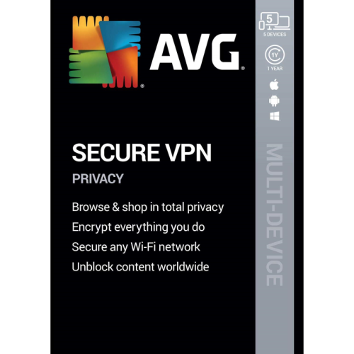 AVG Secure VPN 2020 (5 Devices, MAC, WINDOWS, ANDROID, iOS) - 2 Year License