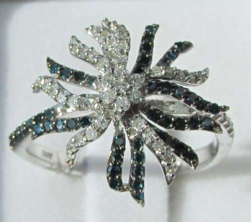 BLUE / WHITE 0.500ct DIAMOND RING / WHITE GOLD with CERTIFICATE