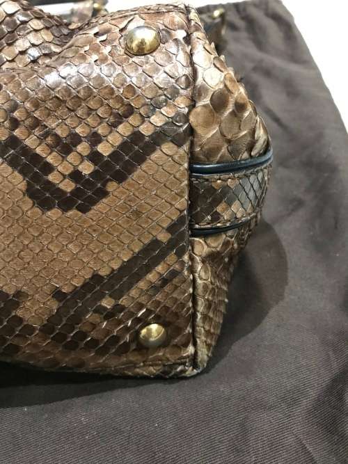 GUCCI Rania Striped Top-handle Python/Green/Red Python/Canvas Shoulder Bag - 100% Authentic