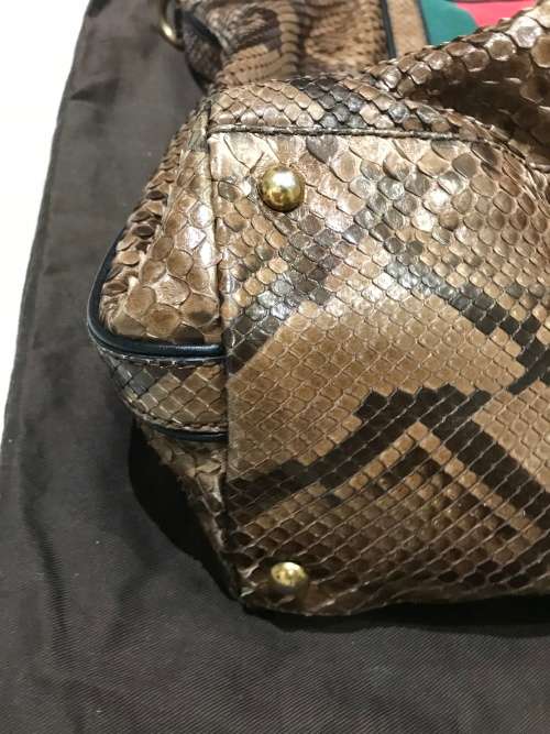 GUCCI Rania Striped Top-handle Python/Green/Red Python/Canvas Shoulder Bag - 100% Authentic