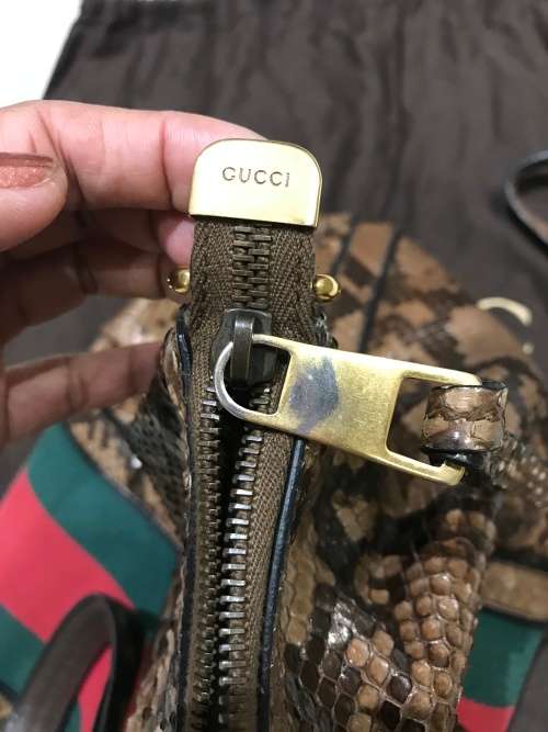 GUCCI Rania Striped Top-handle Python/Green/Red Python/Canvas Shoulder Bag - 100% Authentic