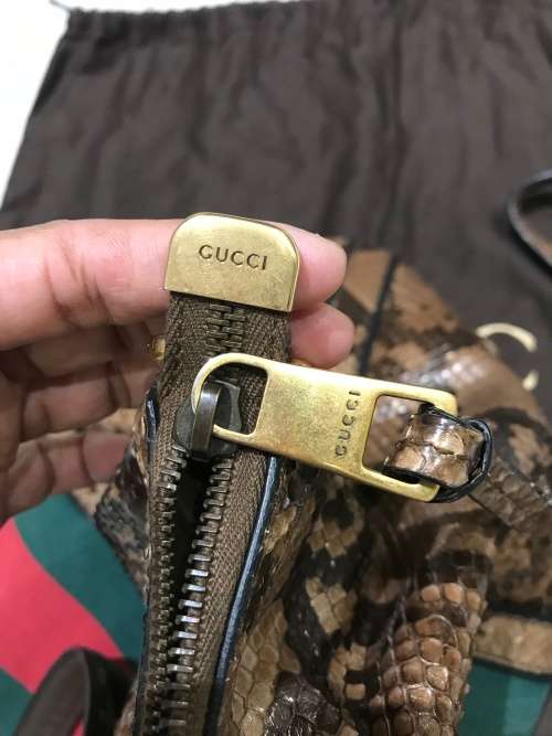 GUCCI Rania Striped Top-handle Python/Green/Red Python/Canvas Shoulder Bag - 100% Authentic