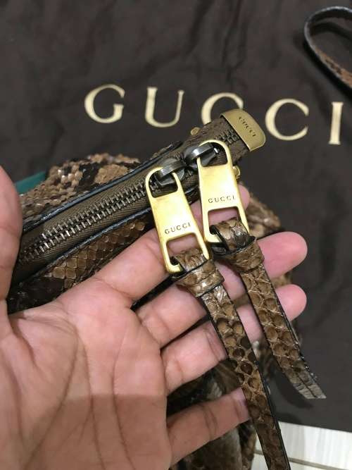 GUCCI Rania Striped Top-handle Python/Green/Red Python/Canvas Shoulder Bag - 100% Authentic