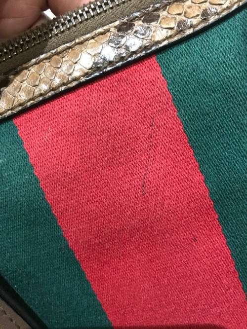GUCCI Rania Striped Top-handle Python/Green/Red Python/Canvas Shoulder Bag - 100% Authentic