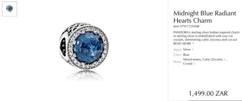 Pandora Midnight Blue Radiant Hearts Silver Charms with Cubic Zirconia - Authentic and Brand New