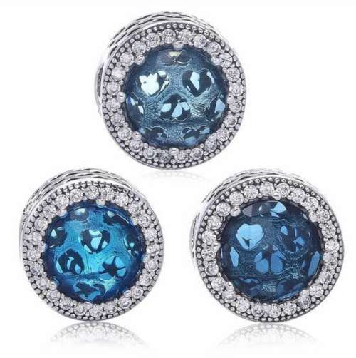 Pandora Midnight Blue Radiant Hearts Silver Charms with Cubic Zirconia - Authentic and Brand New