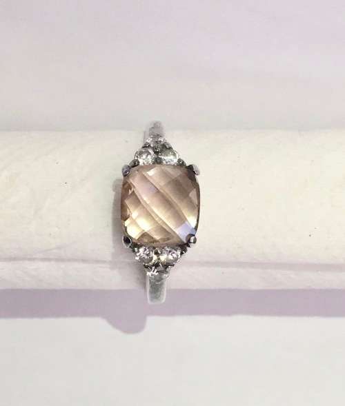 Solid Sterling Silver Cushion Cut Morganite Ring